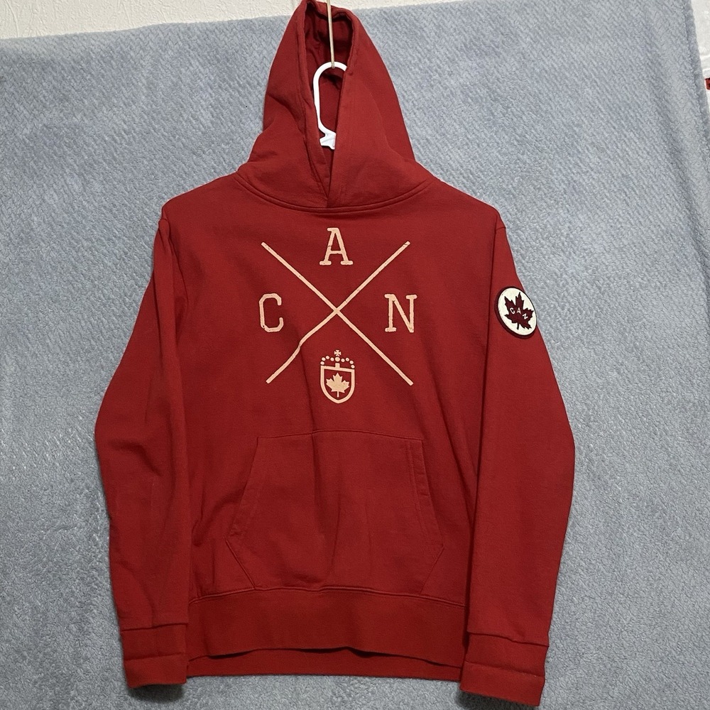 Red Canoe Hoodie Mens S Small Cross Canada Heritage Red Hooded Sweat Shirt